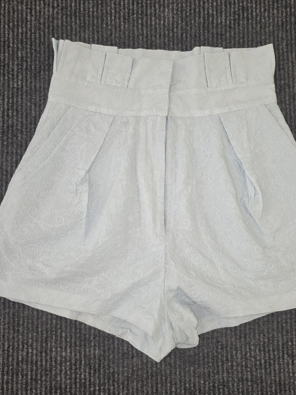 Tularosa Pale Blue High-Waist Embroidered Shorts